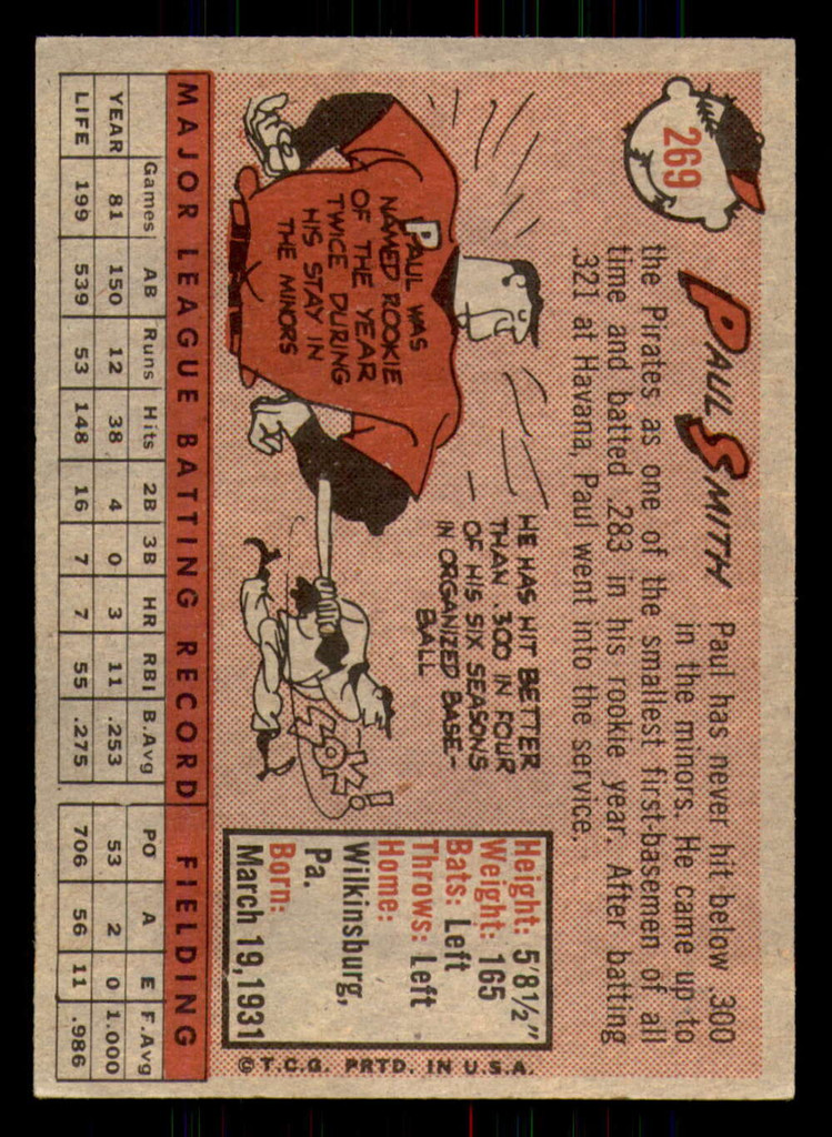 1958 Topps #269 Paul Smith Excellent+  ID: 393198