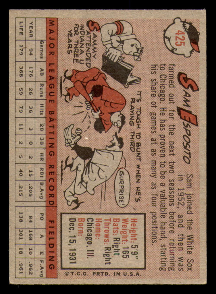 1958 Topps #425 Sammy Esposito Excellent+  ID: 393310