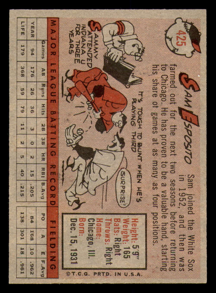 1958 Topps #425 Sammy Esposito Ex-Mint  ID: 393311