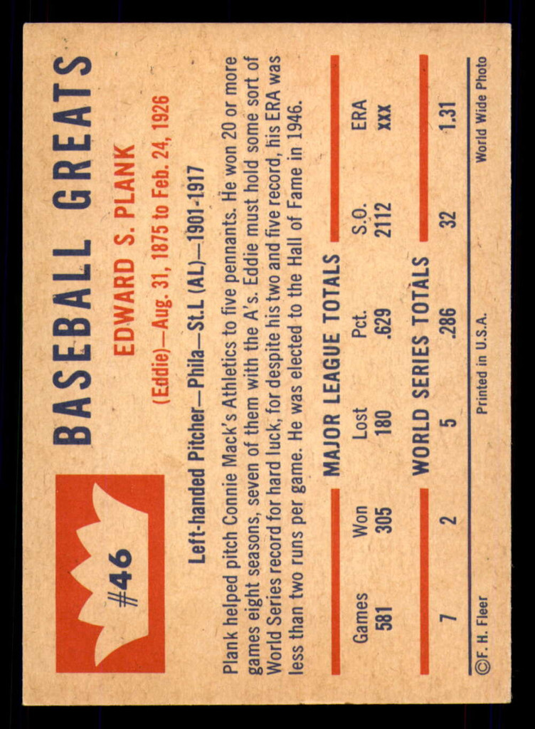 1960 Fleer #46 Eddie Plank DP Ex-Mint  ID: 393513