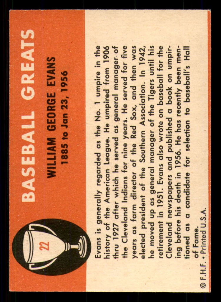 1961 Fleer #22 Billy Evans Ex-Mint  ID: 393566
