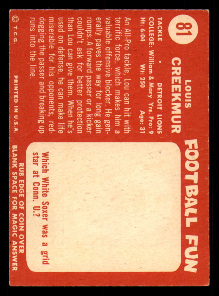 1958 Topps #81 Lou Creekmur Excellent+  ID: 394415