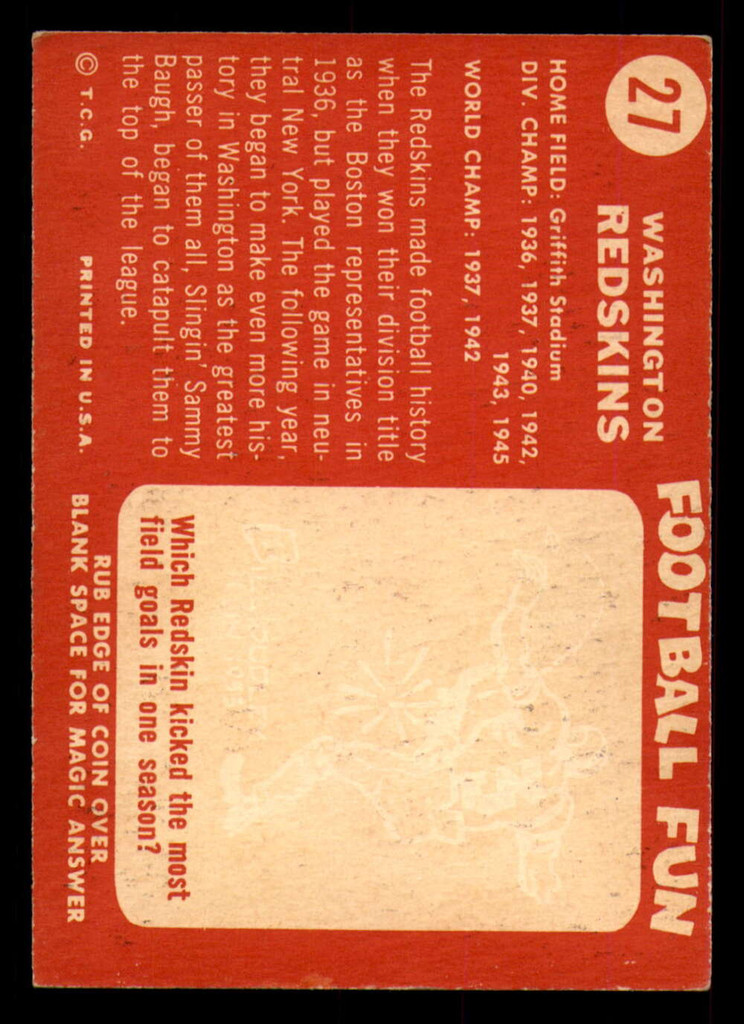1958 Topps #27 Redskins Team Ex-Mint  ID: 394428
