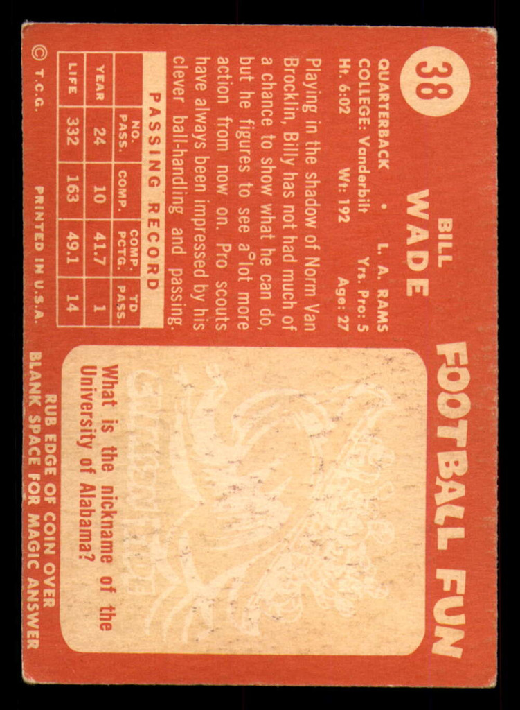 1958 Topps #38 Bill Wade Excellent  ID: 394439