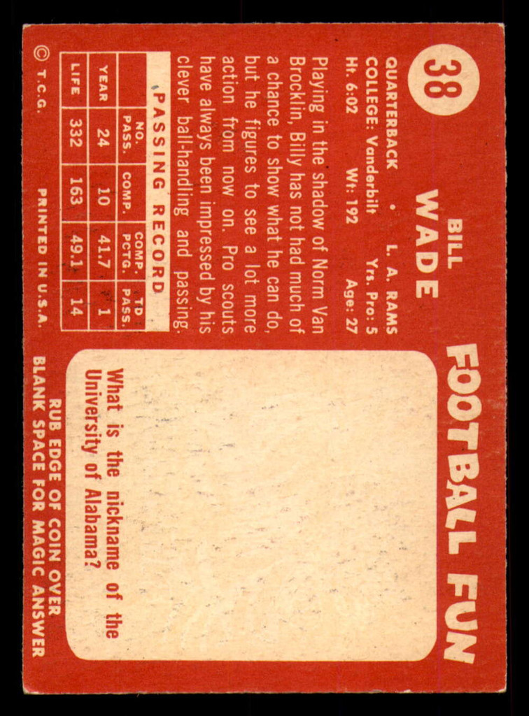 1958 Topps #38 Bill Wade Excellent+  ID: 394440