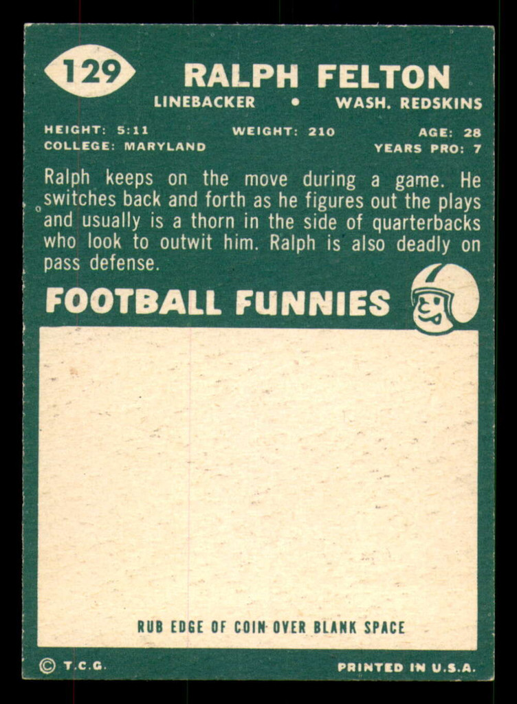 1960 Topps #129 Ralph Felton Ex-Mint RC Rookie  ID: 394619