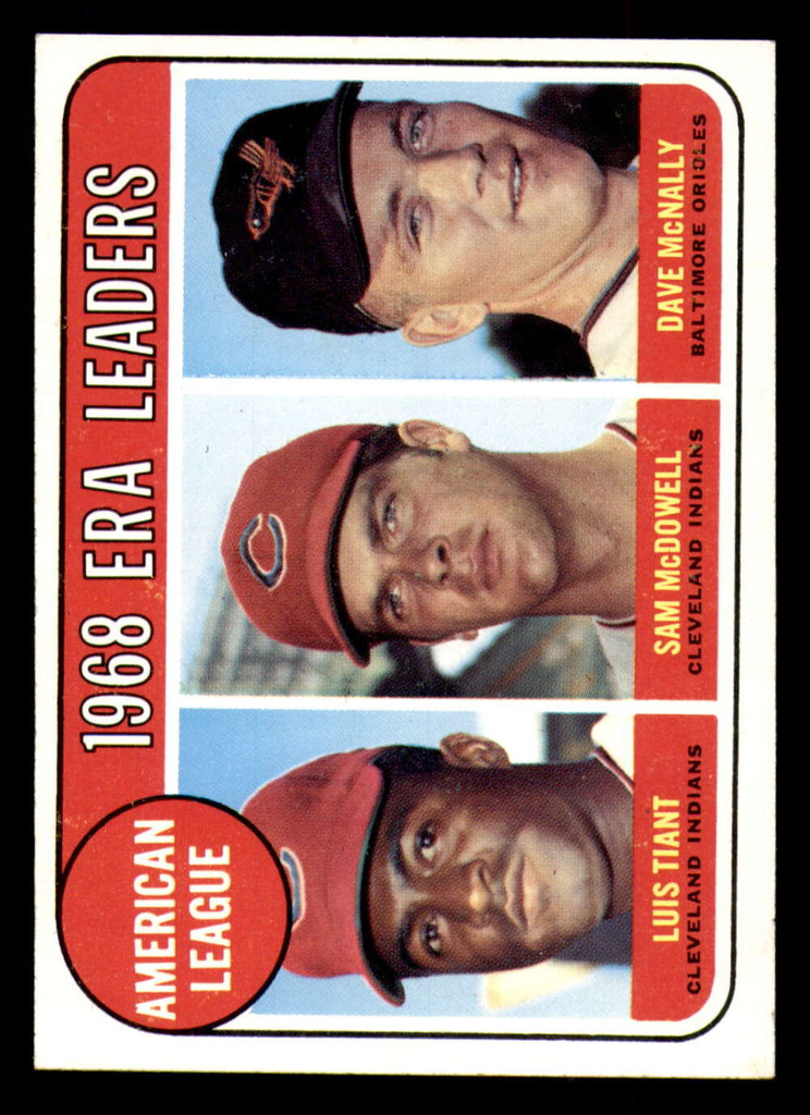 1969 Topps #7 Luis Tiant/Sam McDowell/Dave McNally A.L. ERA Leaders Near Mint+  ID: 394855