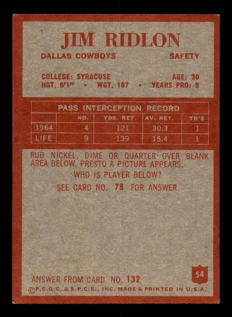1965 Philadelphia #54 Jim Ridlon Excellent+  ID: 395038