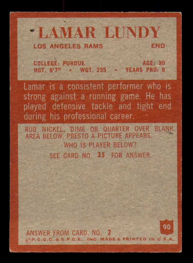 1965 Philadelphia #90 Lamar Lundy Excellent RC Rookie 