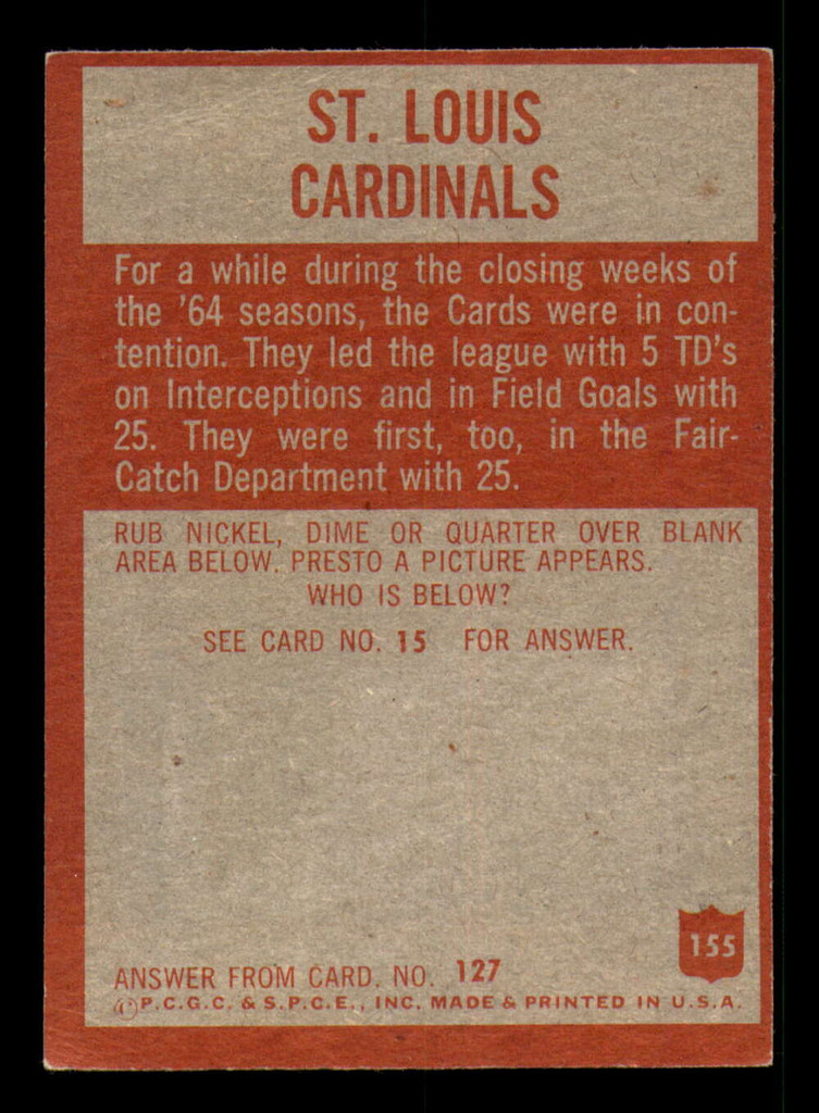 1965 Philadelphia #155 Cardinals Team Very Good  ID: 395118