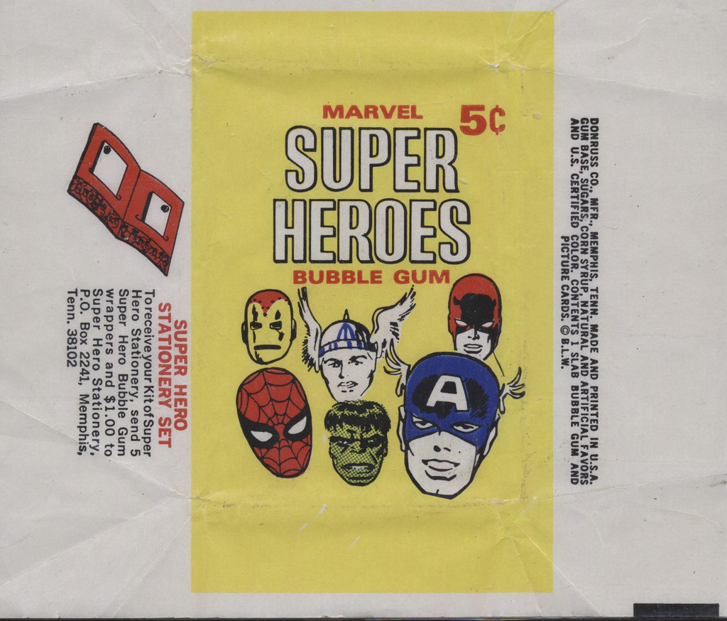 1965 Donruss Marvel Super Heroes 5 Cents Wrapper (Small Piece Missing Top Left)  #*sku35785