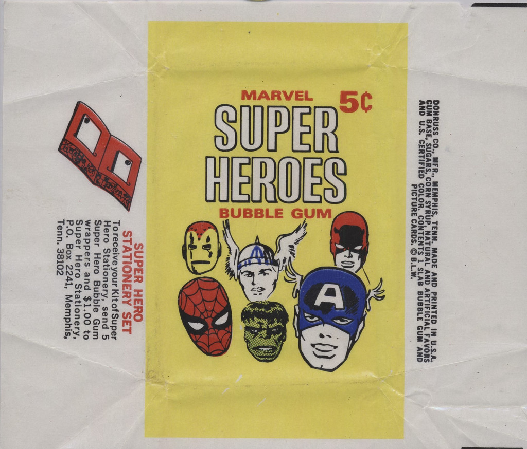 1965 Donruss Marvel Super Heroes 5 Cents Wrapper (Small Piece Missing Top Right)  #*sku35786