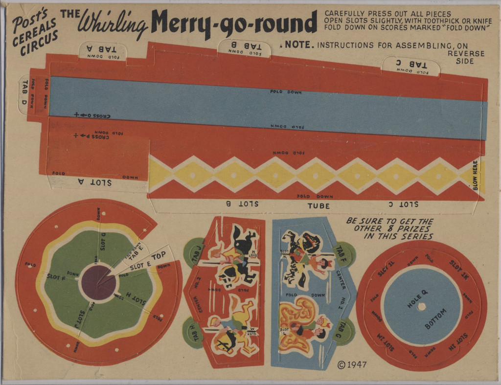 1947 F278-53 Post Cereal Circus Large 7 3/4 by 5 7/8 inches The Whirling Merry Go Round  #*sku35871