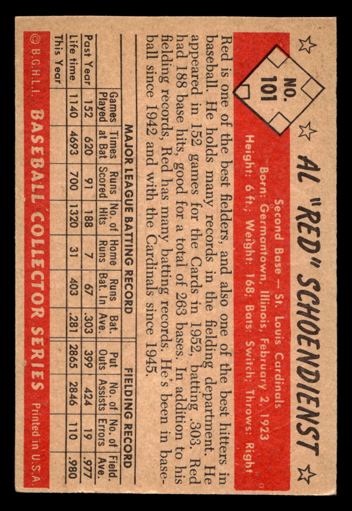 1953 Bowman Color #101 Red Schoendienst Excellent+  ID: 396736