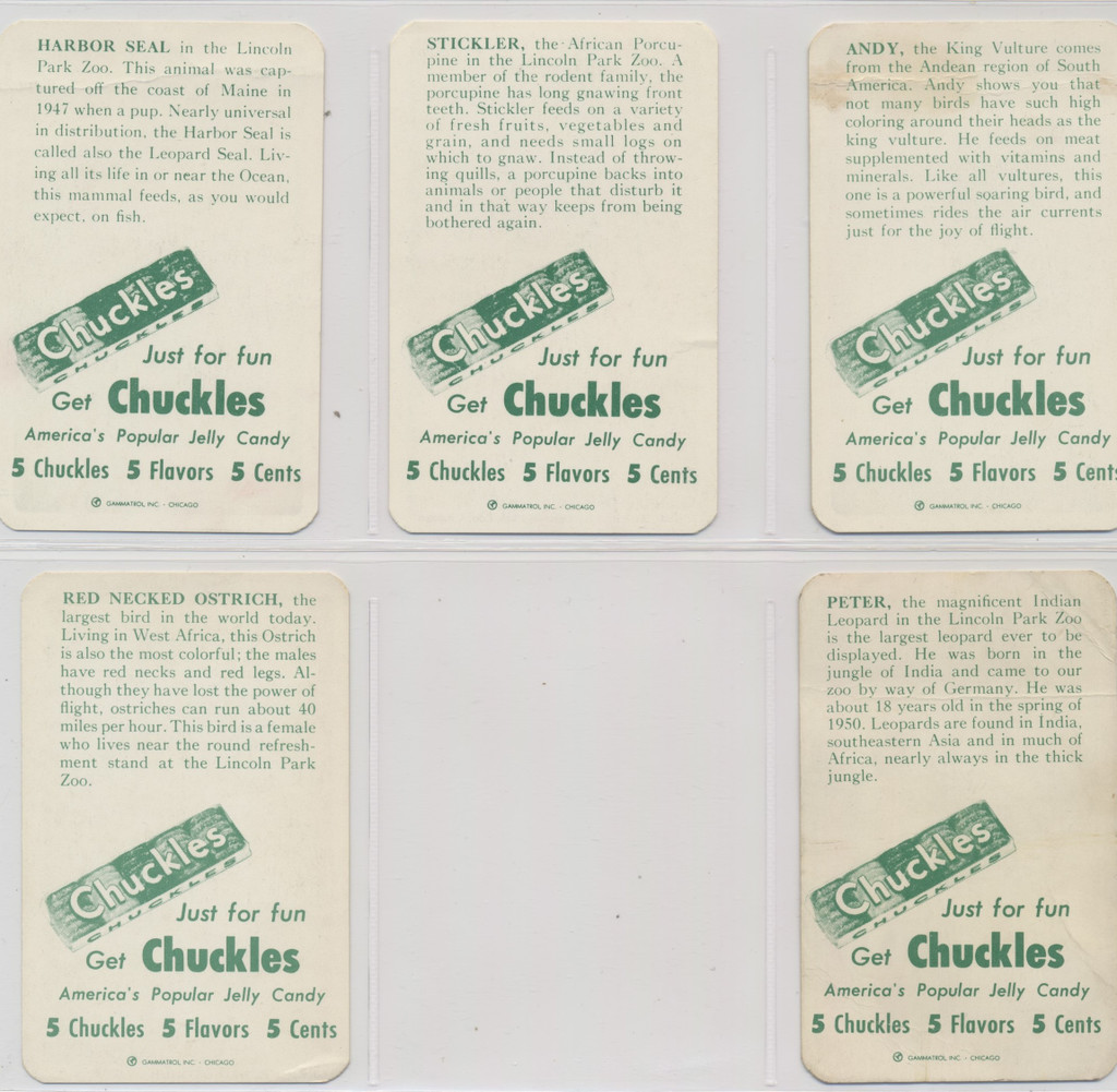 1958 F333 Jewels Tea Co Animals Of The Week Lot 5 (Back Chuckles Tough Advertising) #*sku35964