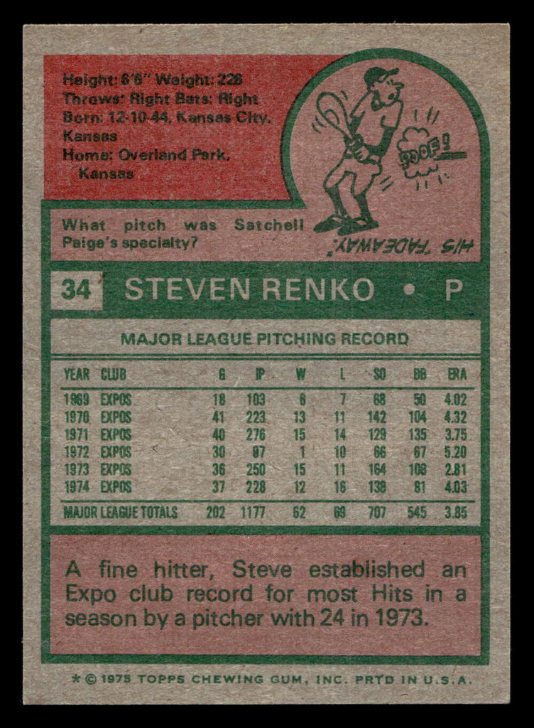 1975 Topps #34 Steve Renko Near Mint 