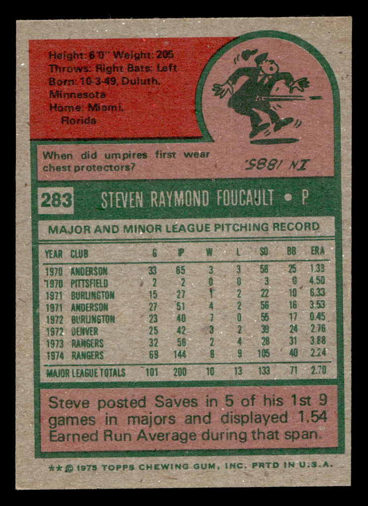 1975 Topps #283 Steve Foucault Near Mint  ID: 398170