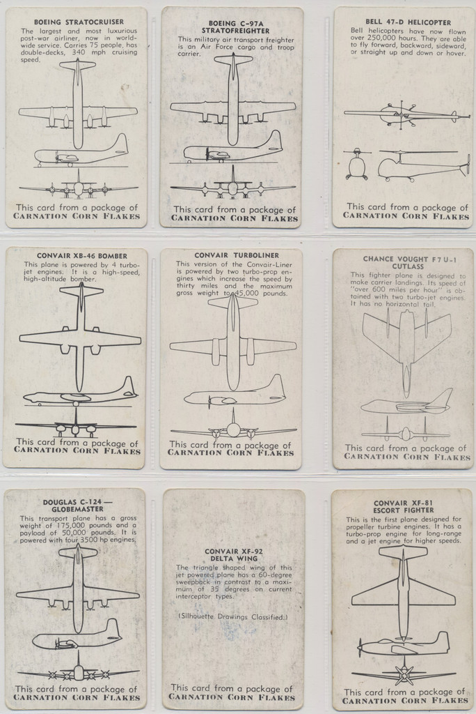 1952 F270-1 Carnation Corn Flakes  Aircraft Recoginition 31/43 + 2 Variations  #*sku36044