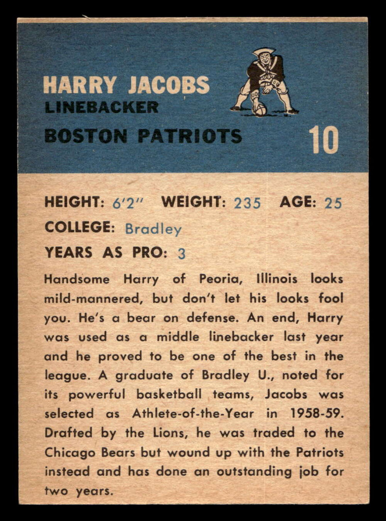 1962 Fleer #10 Harry Jacobs Near Mint  ID: 399976