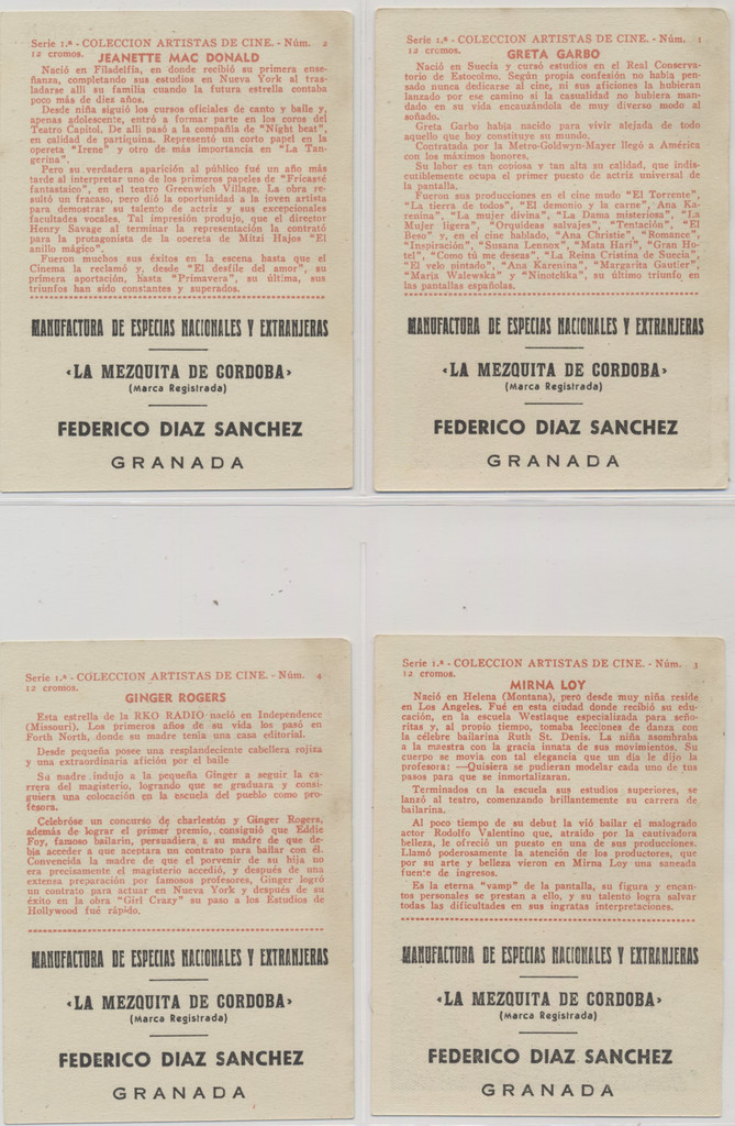 1930's Federico Diez Sanchez Film Stars  Set 12  (RARE)  #*sku36090