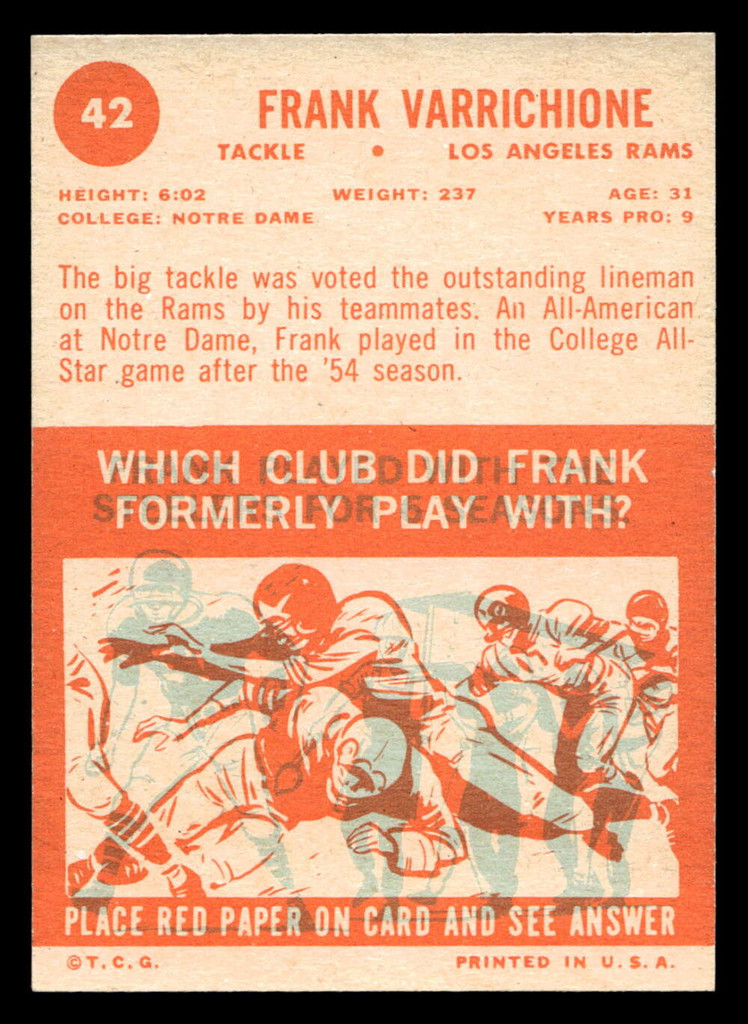 1963 Topps #42 Frank Varrichione Ex-Mint 