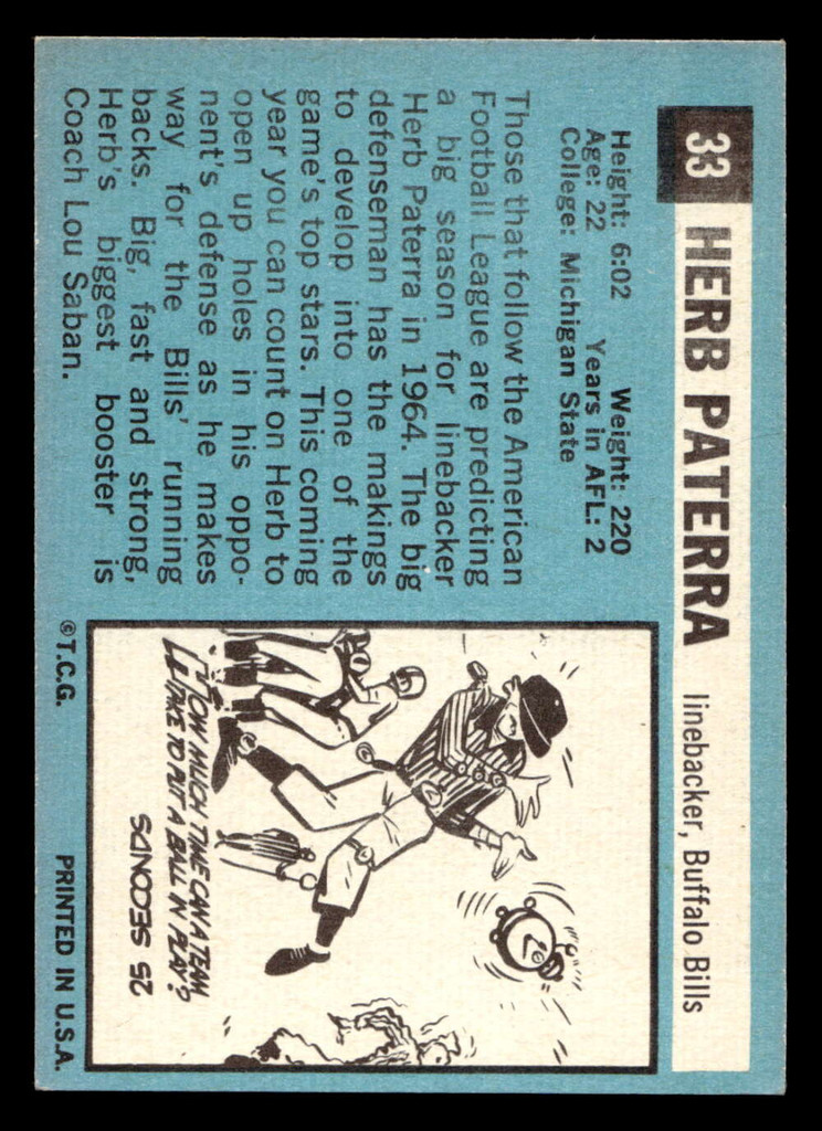 1964 Topps #33 Herb Paterra Ex-Mint RC Rookie  ID: 400574