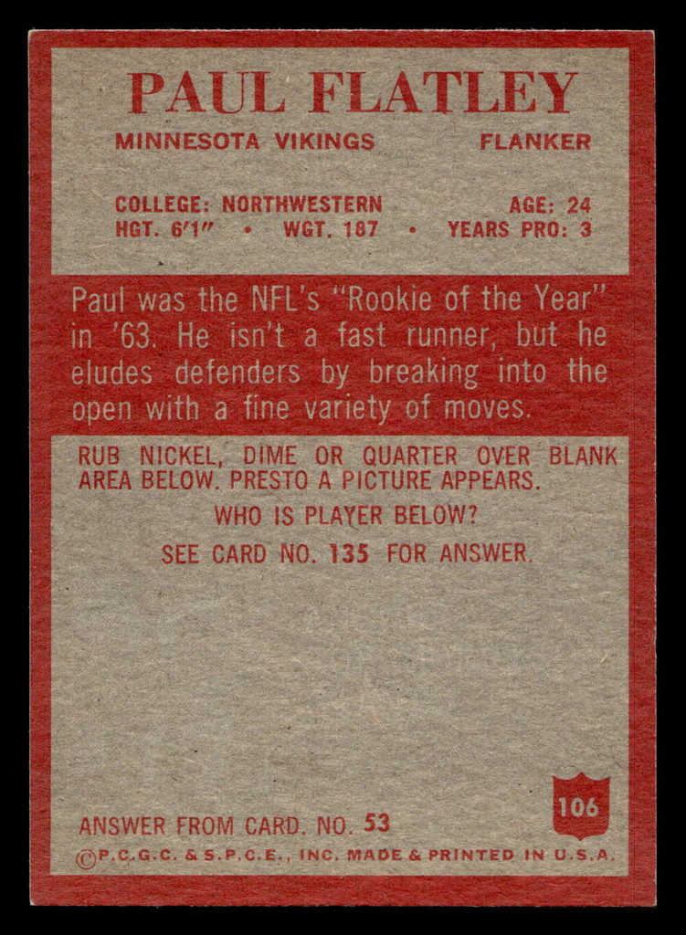 1965 Philadelphia #106 Paul Flatley Near Mint  ID: 400939