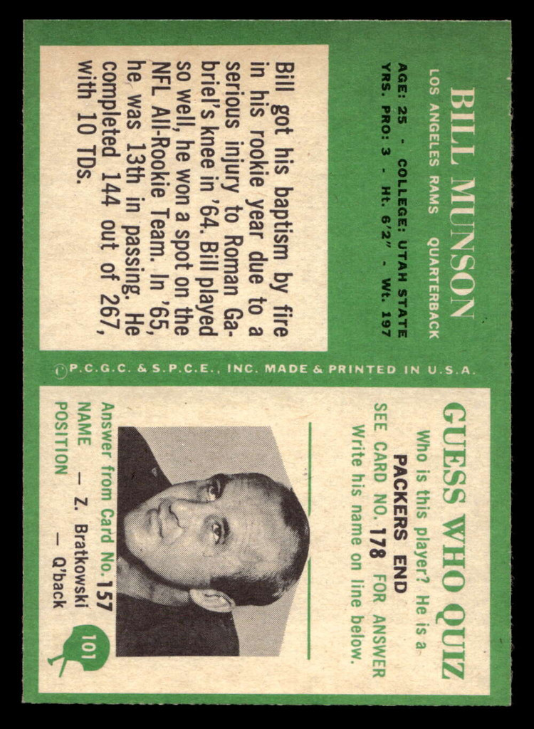 1966 Philadelphia #101 Bill Munson Near Mint+  ID: 401064