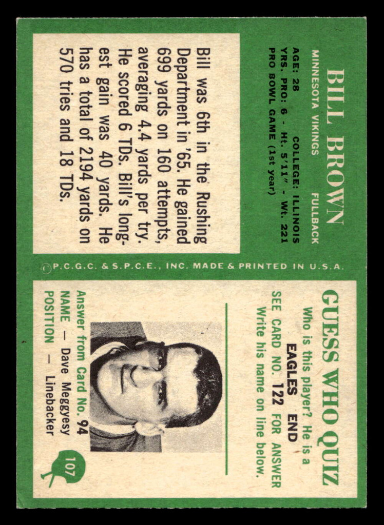 1966 Philadelphia #107 Bill Brown Excellent+  ID: 401074
