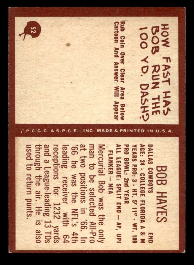 1967 Philadelphia #52 Bob Hayes Very Good  ID: 401167