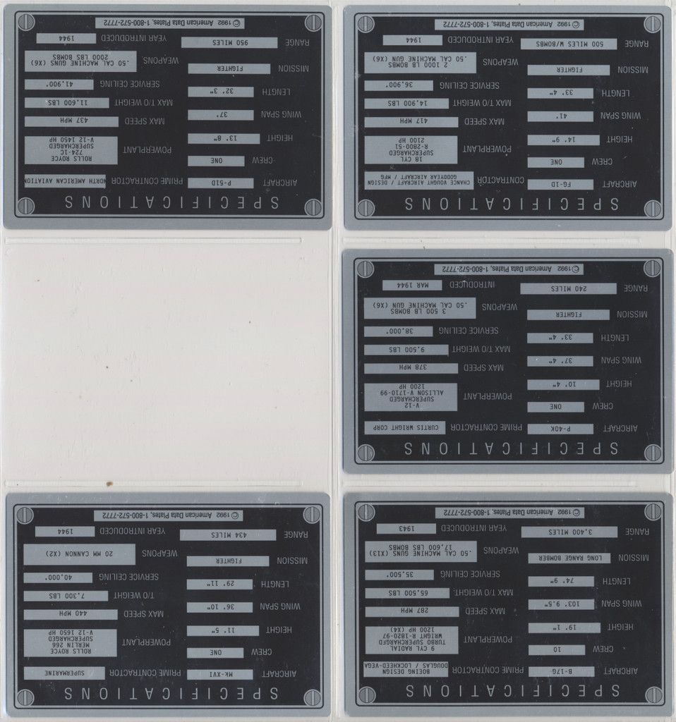 1992 American Data Plates (Medal Cards)  U.S. Air Force Lot 5 (Very Tough)  #*sku36101