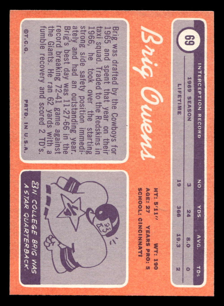 1970 Topps #69 Brig Owens Near Mint+  ID: 402556