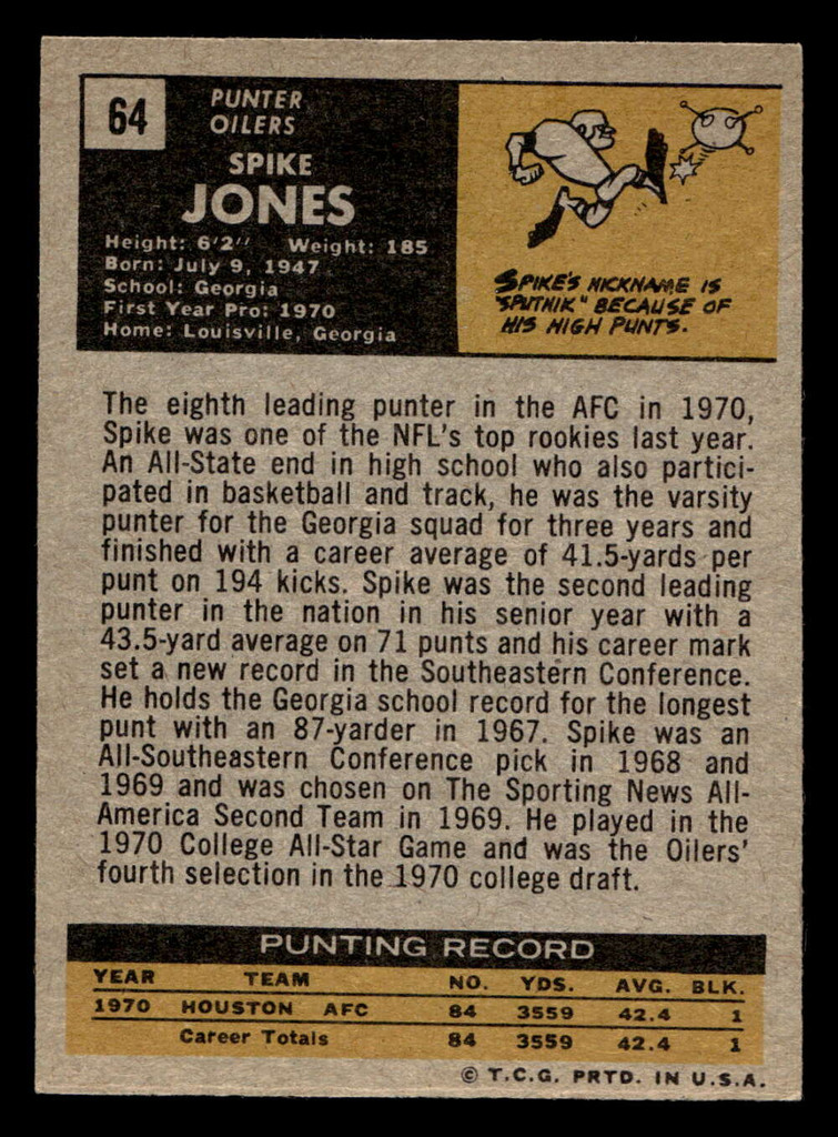 1971 Topps #64 Spike Jones Ex-Mint RC Rookie 