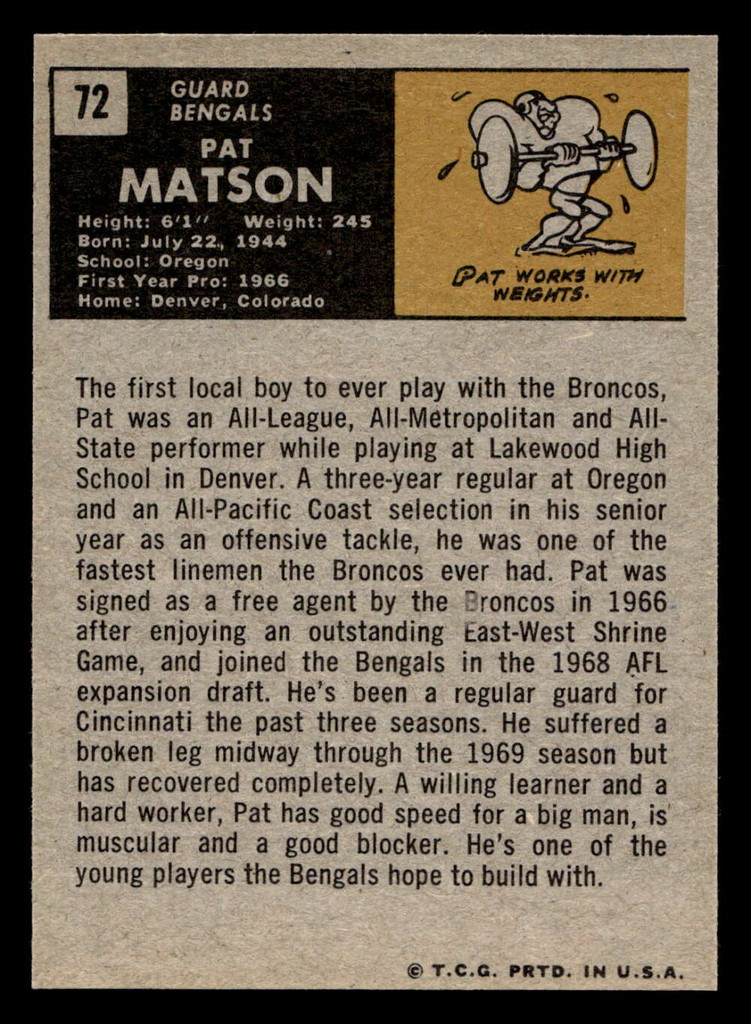 1971 Topps #72 Pat Matson Near Mint+ RC Rookie  ID: 402911