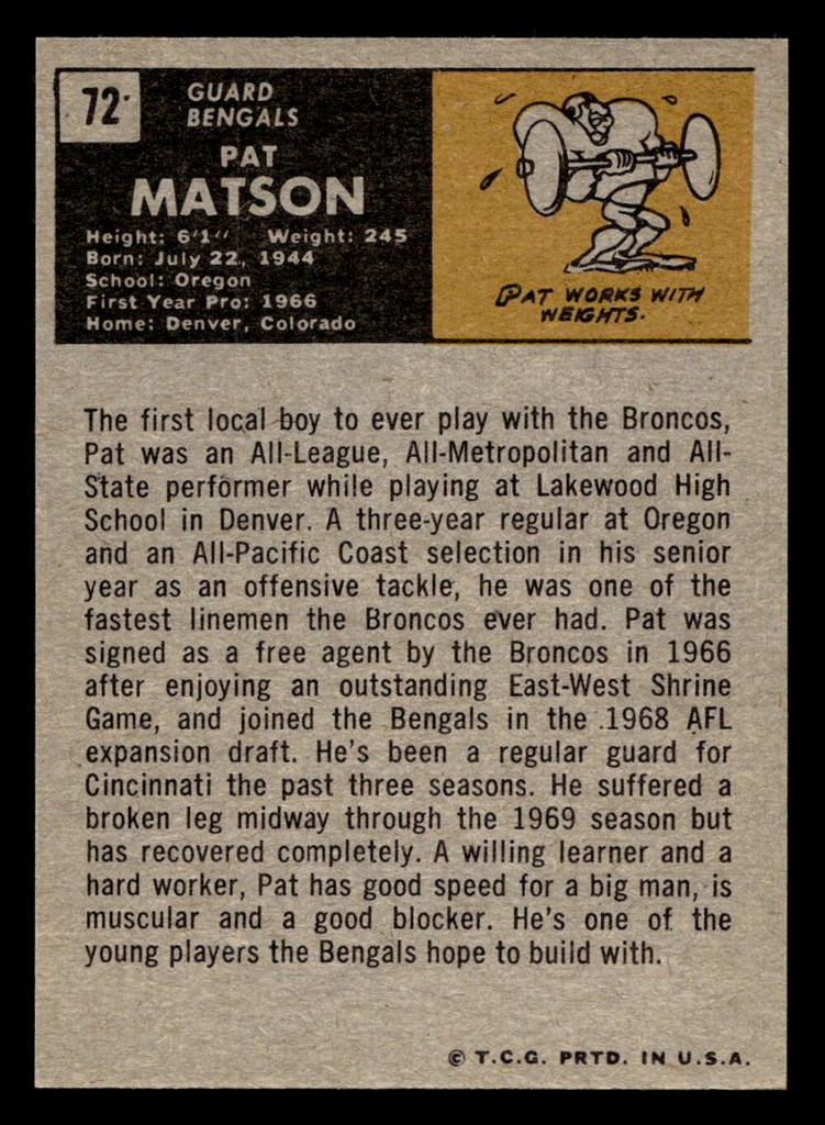 1971 Topps #72 Pat Matson Near Mint+ RC Rookie  ID: 402913