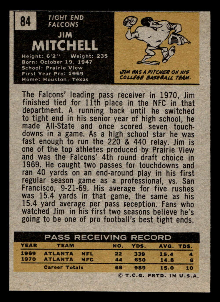 1971 Topps #84 Jim Mitchell Near Mint RC Rookie  ID: 402938