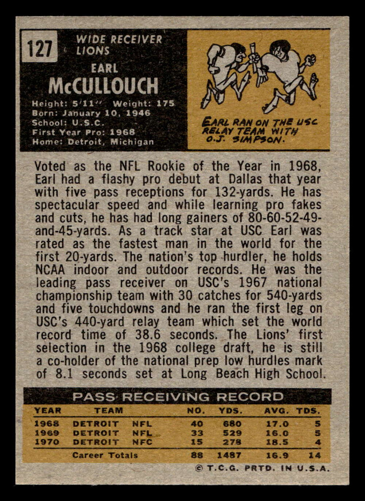 1971 Topps #127 Earl McCullouch Near Mint+  ID: 403033