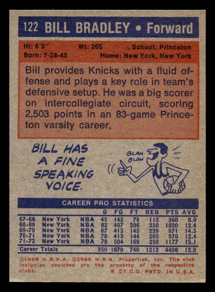 1972-73 Topps #122 Bill Bradley Ex-Mint  ID: 403941