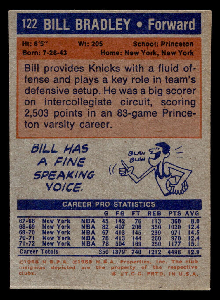 1972-73 Topps #122 Bill Bradley Excellent+  ID: 403945