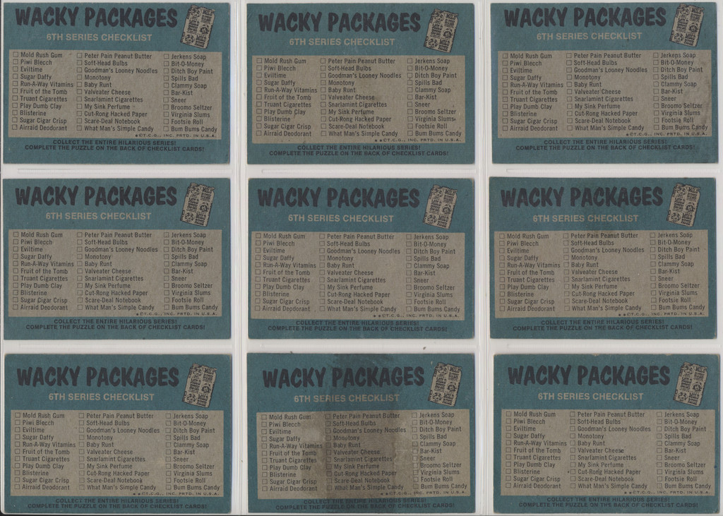 1973/77 Topps Wacky Packages 6th Series Set 33/18 Spills Bad & Spills Bros Check Lists  #*sku36157