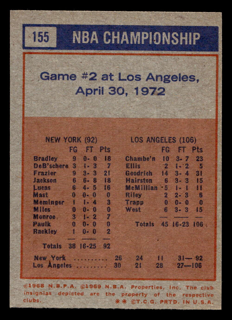 1972-73 Topps #155 NBA Playoffs Game 2 Miscut