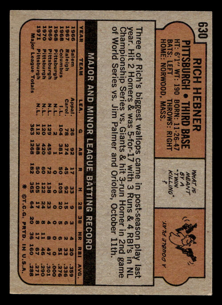 1972 Topps #630 Richie Hebner Ex-Mint  ID: 404324