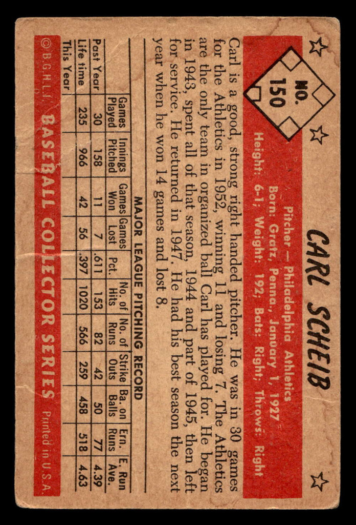 1953 Bowman Color #150 Carl Scheib Good 