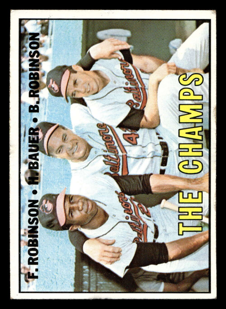 1967 Topps #1 Frank Robinson/Hank Bauer/Brooks Robinson The Champs DP Very Good  ID: 405122