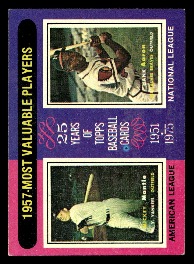 1975 Topps #195 Mickey Mantle/Hank Aaron 1957 MVP's Excellent+  ID: 405699