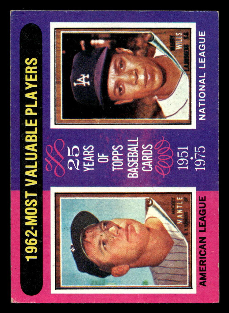 1975 Topps #200 Mickey Mantle/Maury Wills 1962 MVP's Ex-Mint  ID: 405702