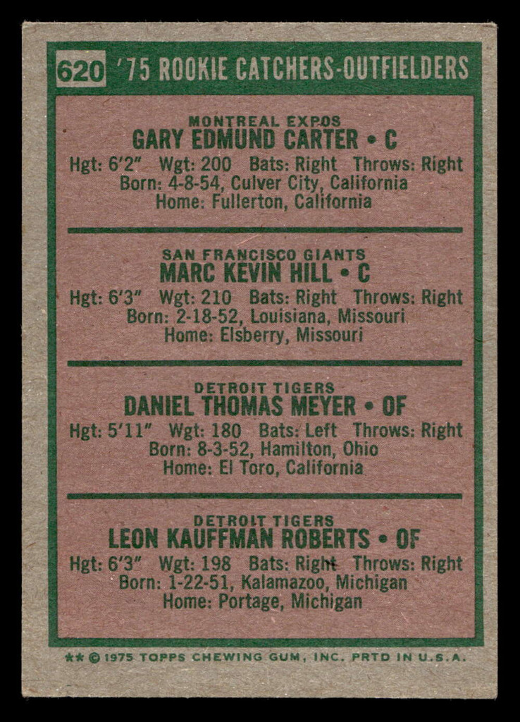 1975 Topps #620 Gary Carter/Marc Hill/Dan Meyer/Leon Roberts Rookie Catchers Outfielders Excellent RC Rookie  ID: 405769