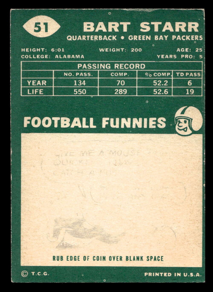 1960 Topps #51 Bart Starr Very Good  ID: 405971