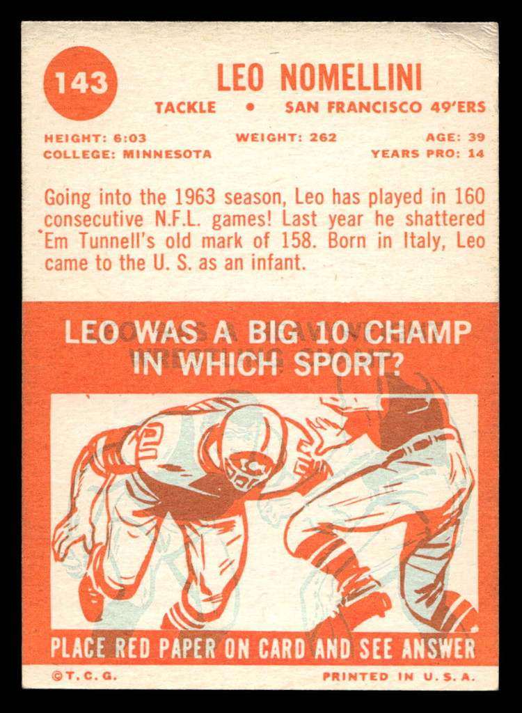 1963 Topps #143 Leo Nomellini VG-EX 