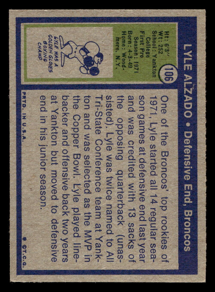 1972 Topps #106 Lyle Alzado Ex-Mint RC Rookie  ID: 406115